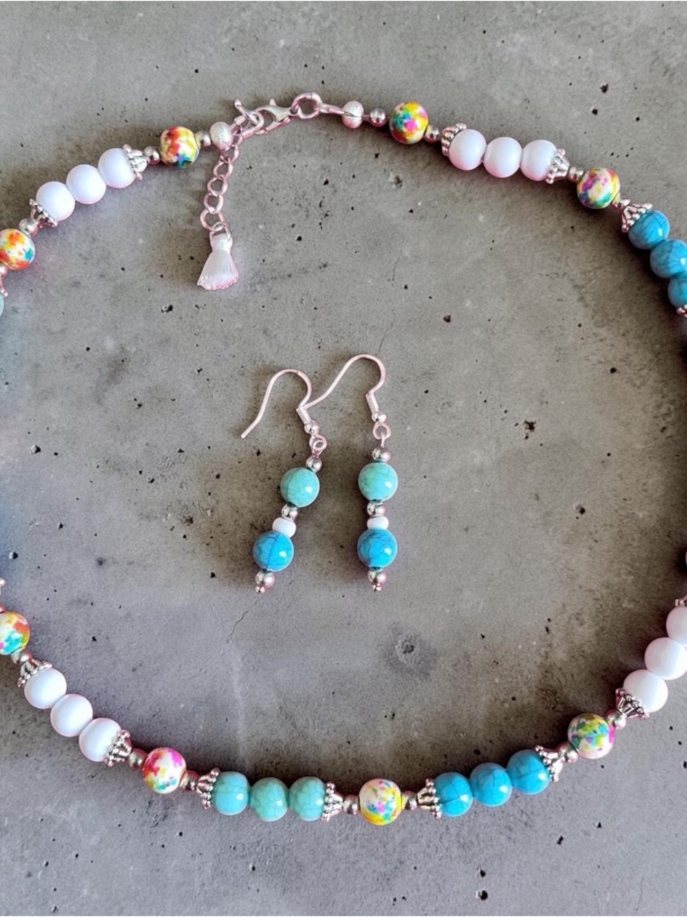 Turquoise & Multicolor Beaded Necklace and Earring Set
